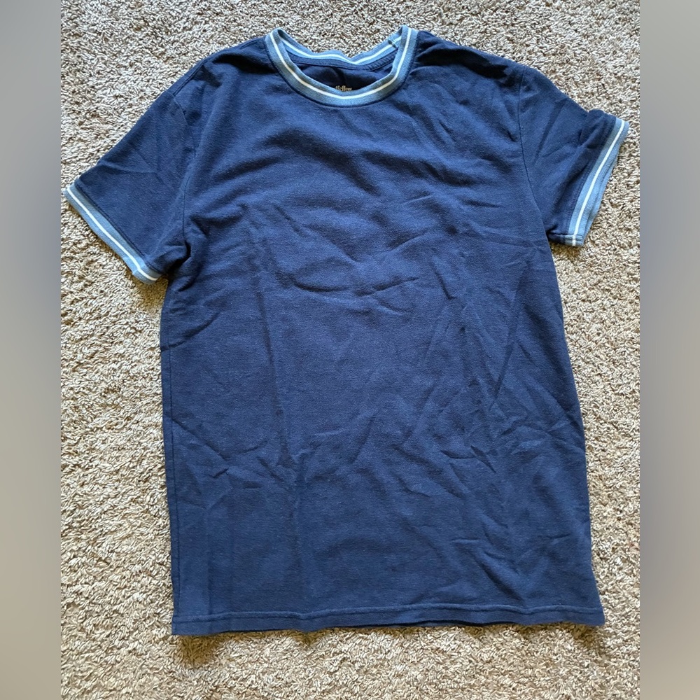Blue crewneck ringer tee with light blue trim